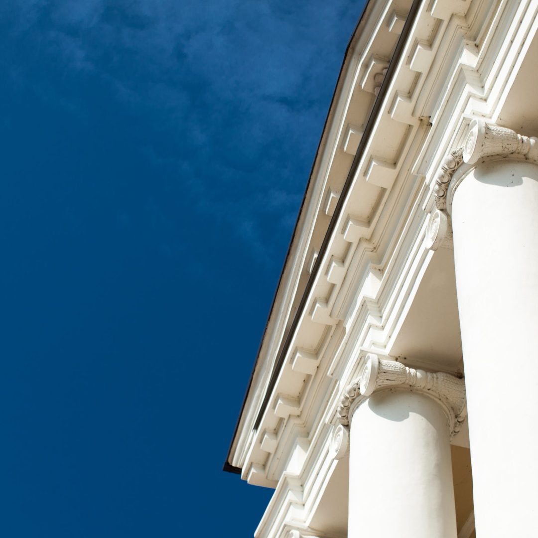 Low angle view of sky and columns Architectural Column Against c Low angle view of sky and columns Architectural Column Against clear Blue Sky